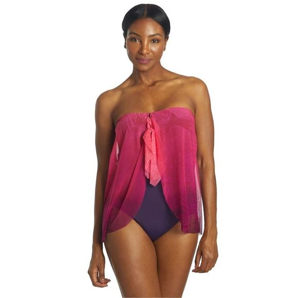 NWT Lauren Ralph Lauren Pink Ombre Palm Flyaway One-Piece Swimsuit Pink ombre/ p - Picture 4 of 8
